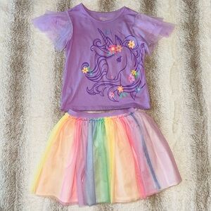 Girls’ Unicorn Top & Rainbow Tulle Skirt Set